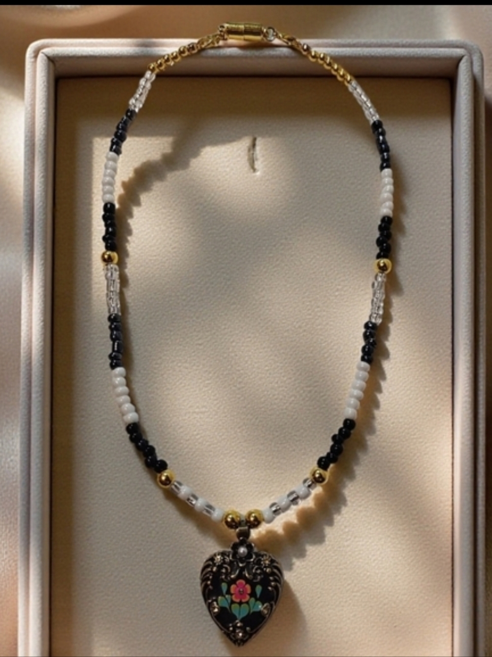 Handmade Beaded Necklace w/ Gilded Age Pendant - Picture 3 of 8